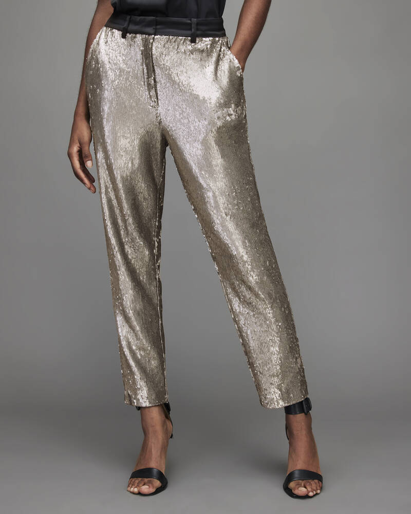 Silver Allsaints Leigh Sequin Slim Trousers | WT029X-34