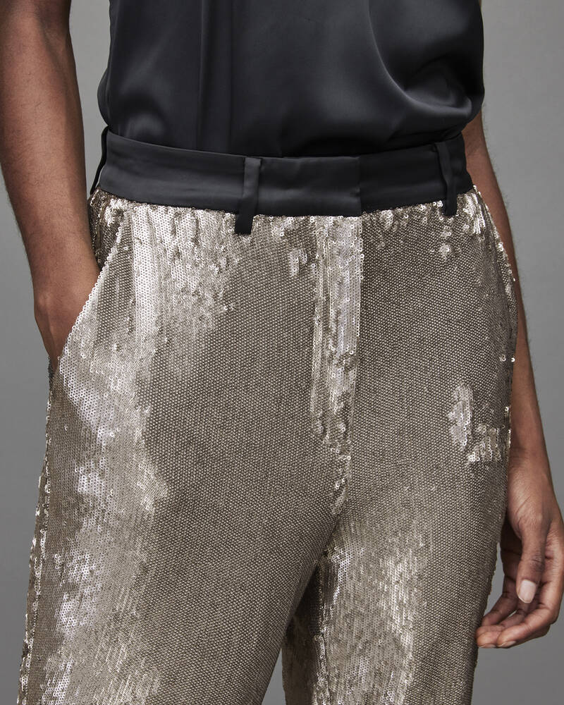 Silver Allsaints Leigh Sequin Slim Trousers | WT029X-34