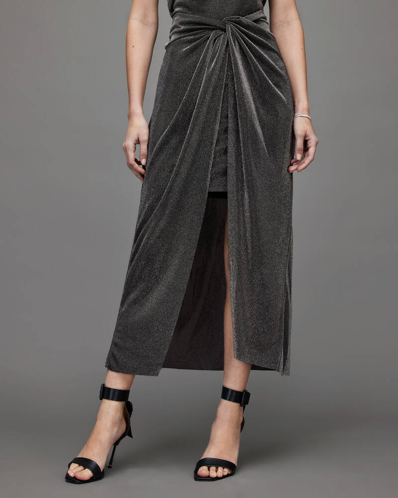 Silver Allsaints Sami Metallic Skirt | WS026X-34