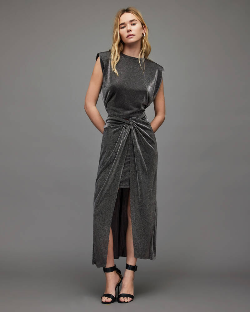 Silver Allsaints Sami Metallic Skirt | WS026X-34