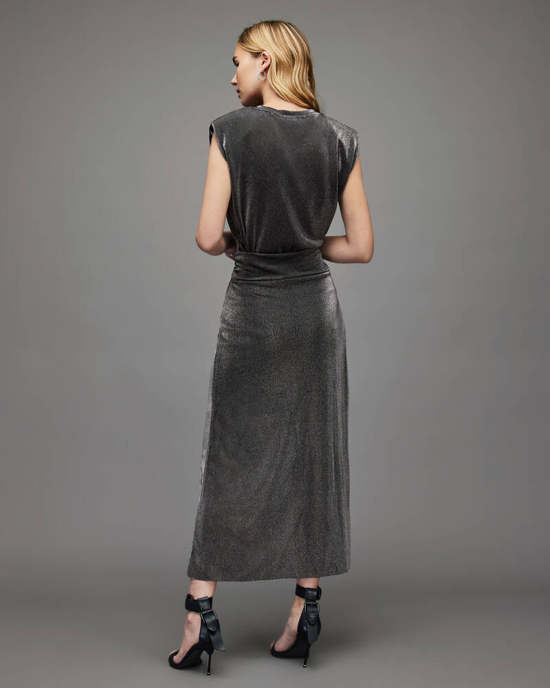 Silver Allsaints Sami Metallic Skirt | WS026X-34