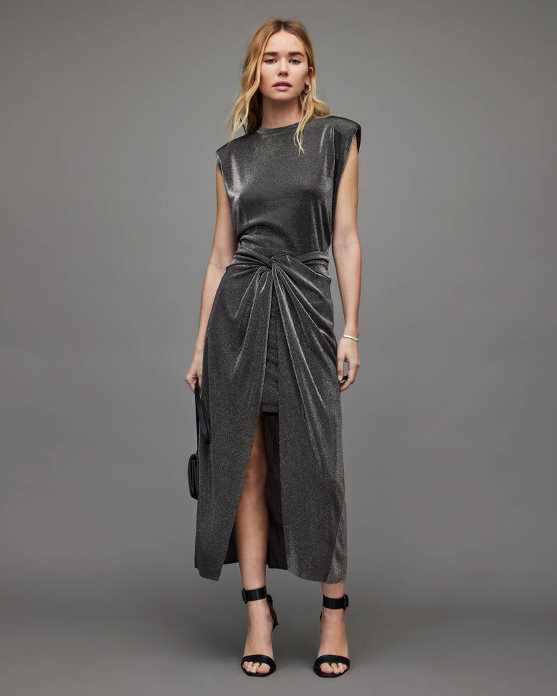 Silver Allsaints Sami Metallic Skirt | WS026X-34