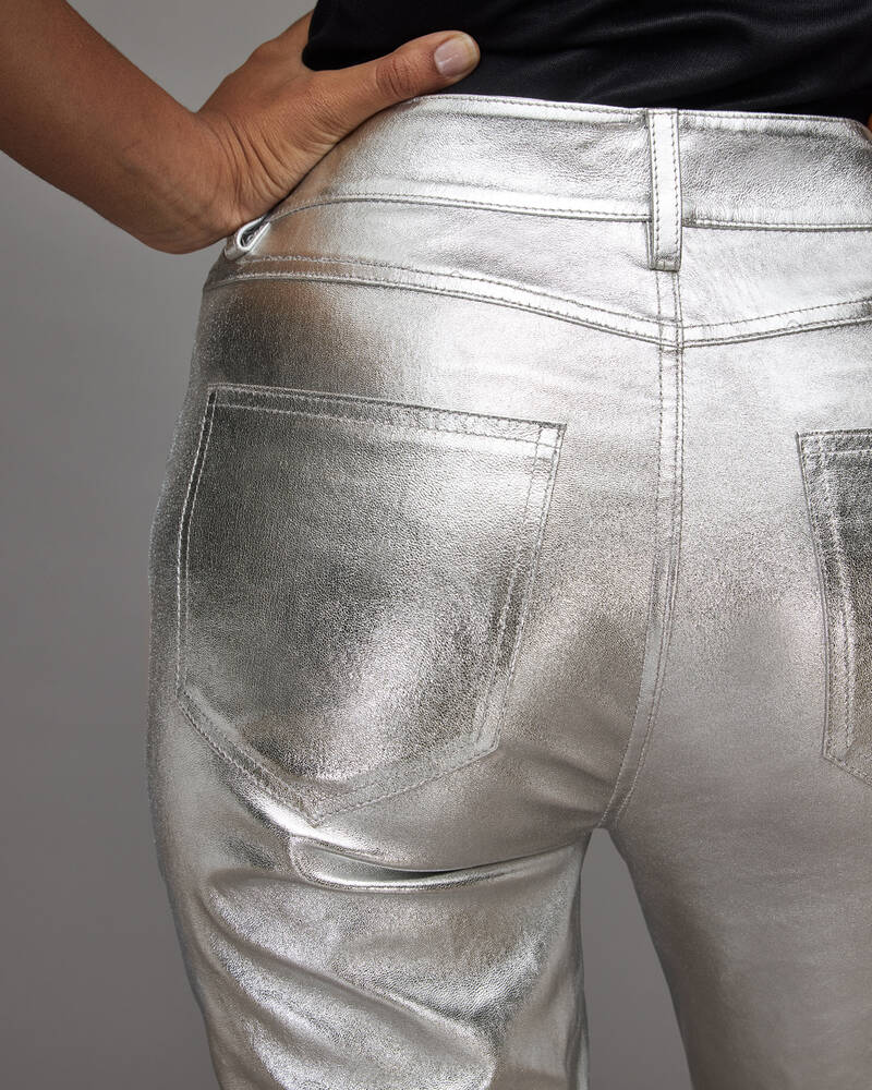 Silver Allsaints Suri Metallic Leather Biker Jeans | WL153X-34