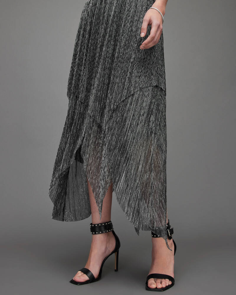 Silver Allsaints Veena Tulle Shimmer Midi Skirt | WS044X-34