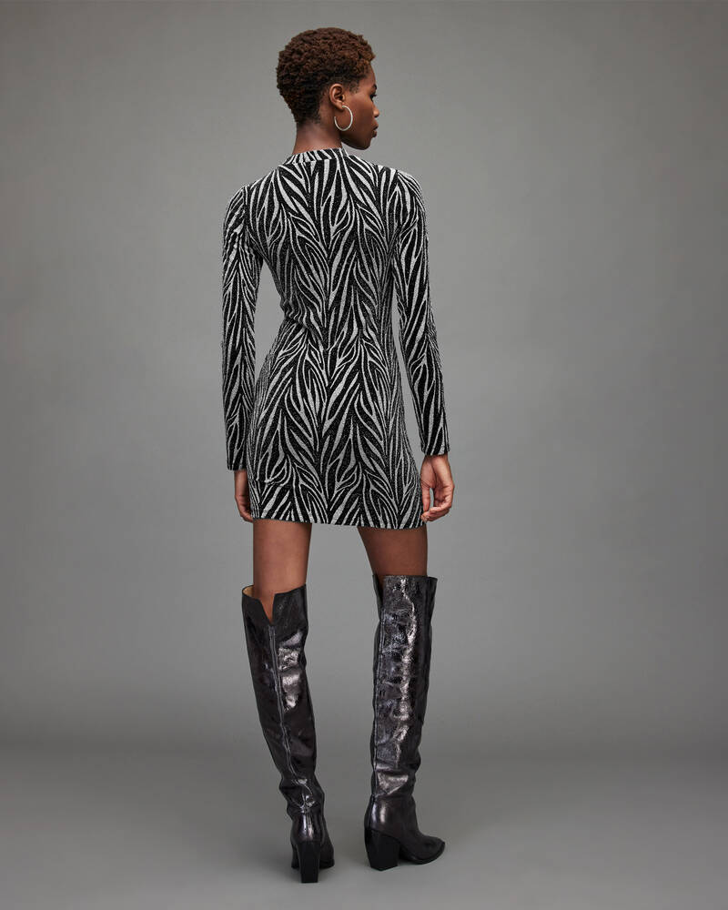 Silver/Black Allsaints Amaya Zebra Dress | WD251X-1484