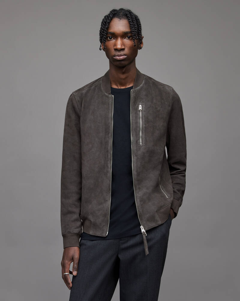 Soot Grey Allsaints Kemble Suede Bomber Jacket | ML047J-4999