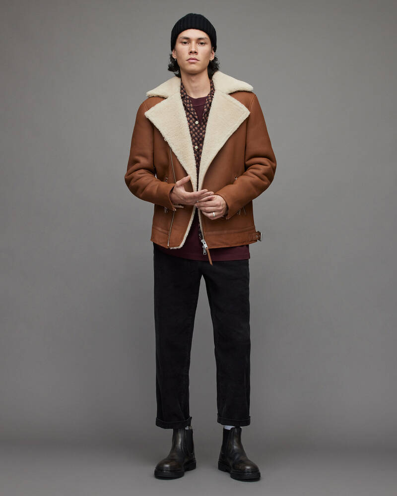 Tan/Natural Allsaints Xander Shearling Biker Jacket | ML082X-5980