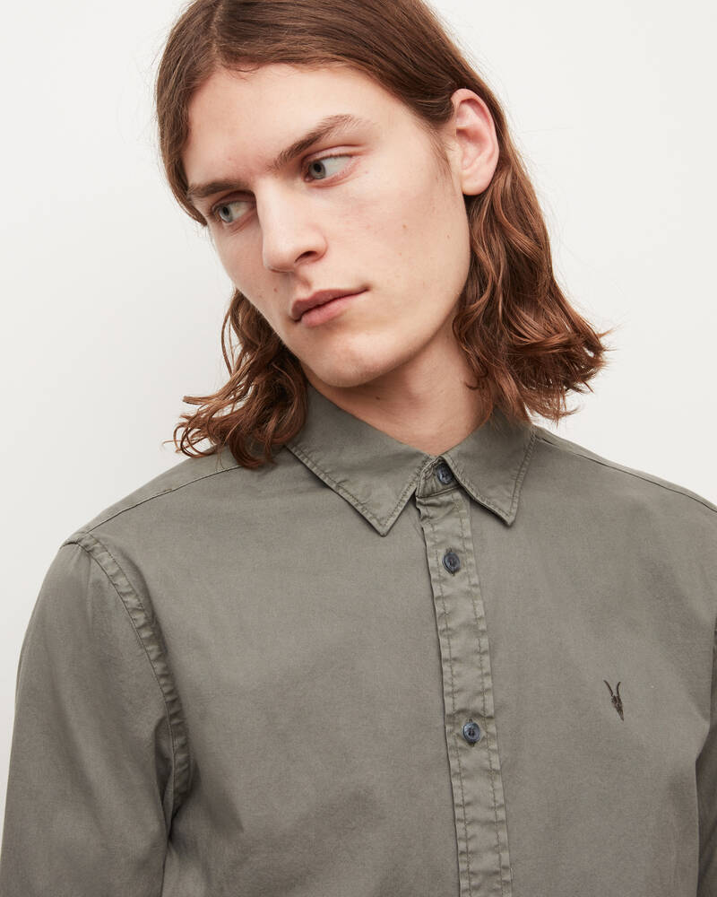 Tarnished Grey Allsaints Hawthorne Ramskull Stretch Fit Shirt | MS109W-7289