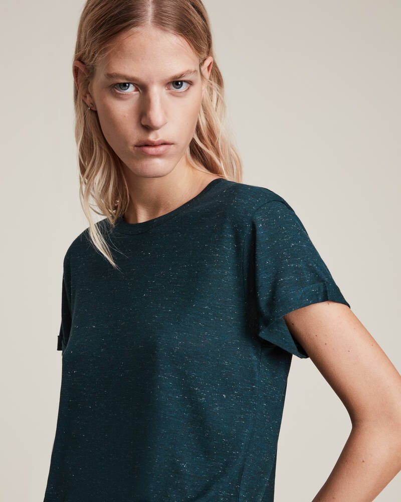 Teal Blue Allsaints Anna Shimmer T Shirt | WM335V-5018