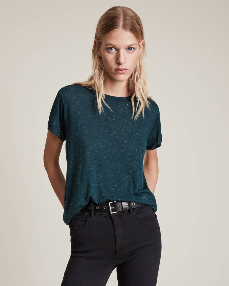 Teal Blue Allsaints Anna Shimmer T Shirt | WM335V-5018