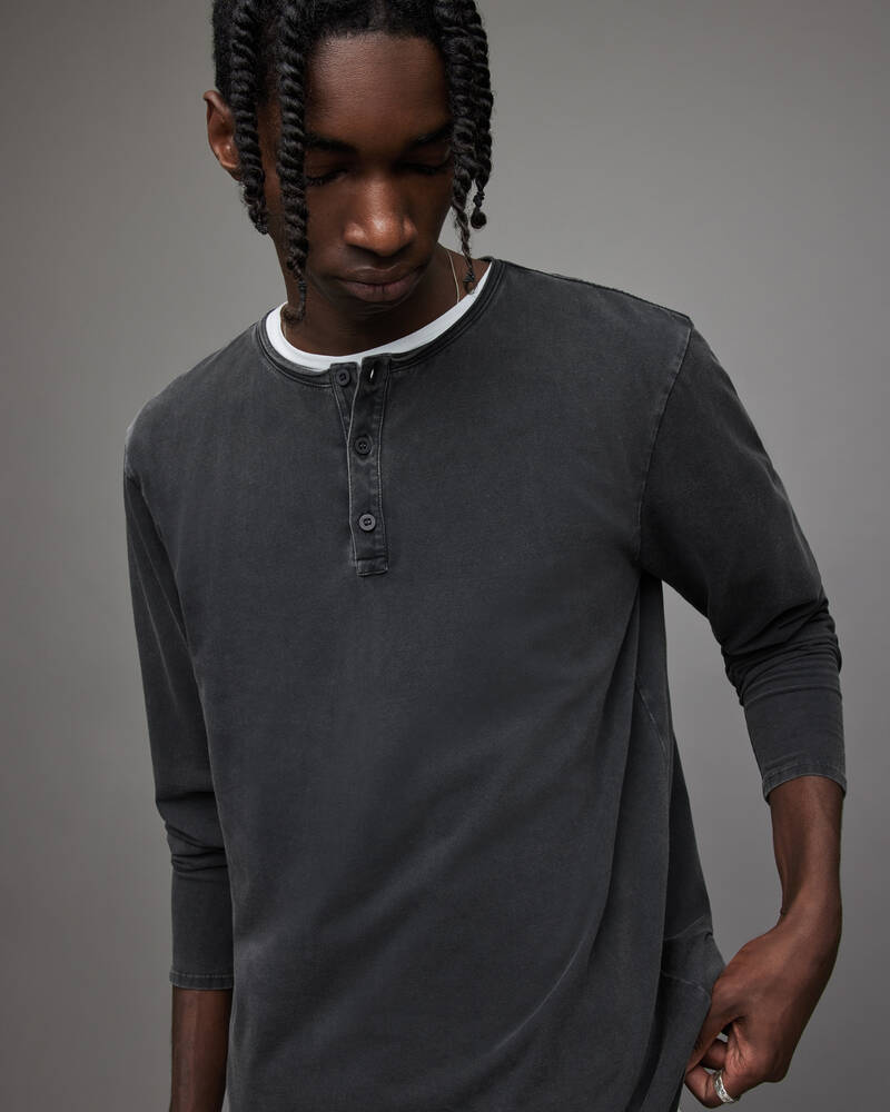 Washed Black Allsaints Bodega Long Sleeve Henley | MD001X-162