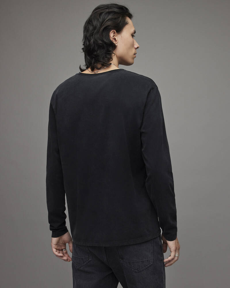 Washed Black Allsaints Bodega Long Sleeve Crew T Shirt | MD231V-162