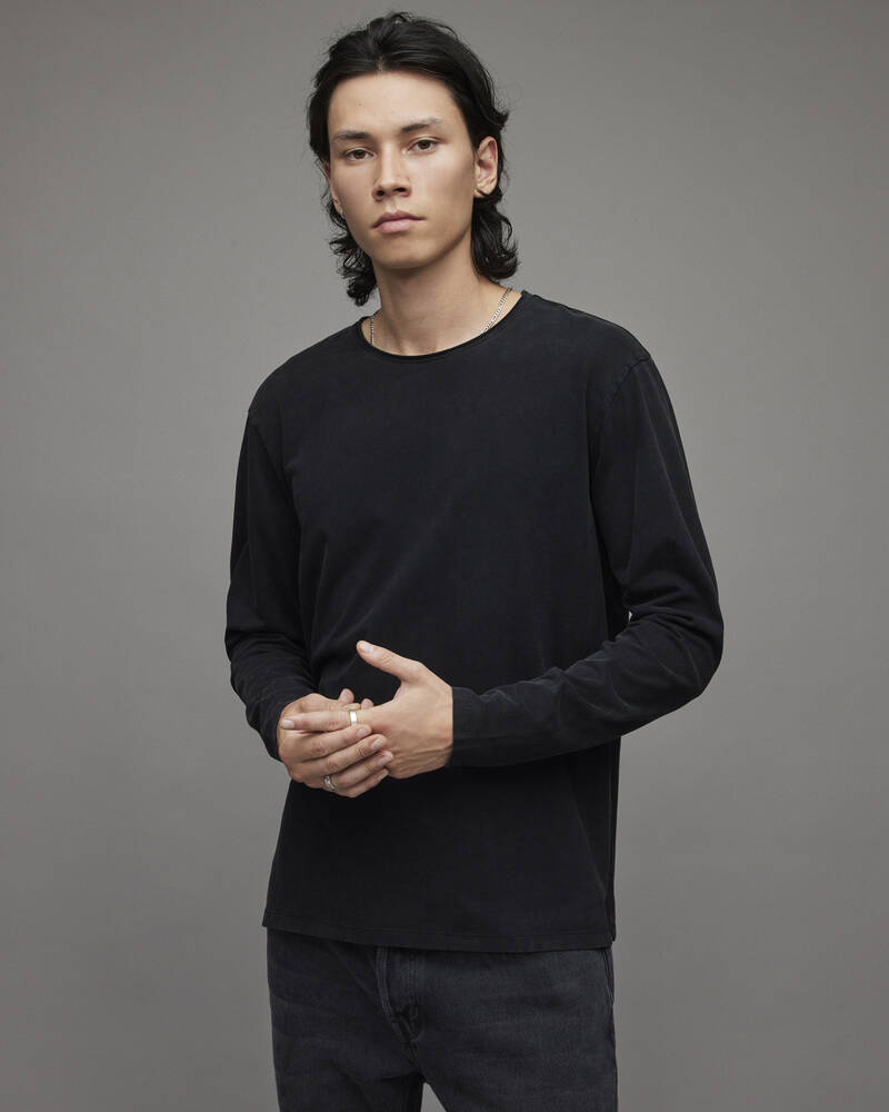 Washed Black Allsaints Bodega Long Sleeve Crew T Shirt | MD231V-162