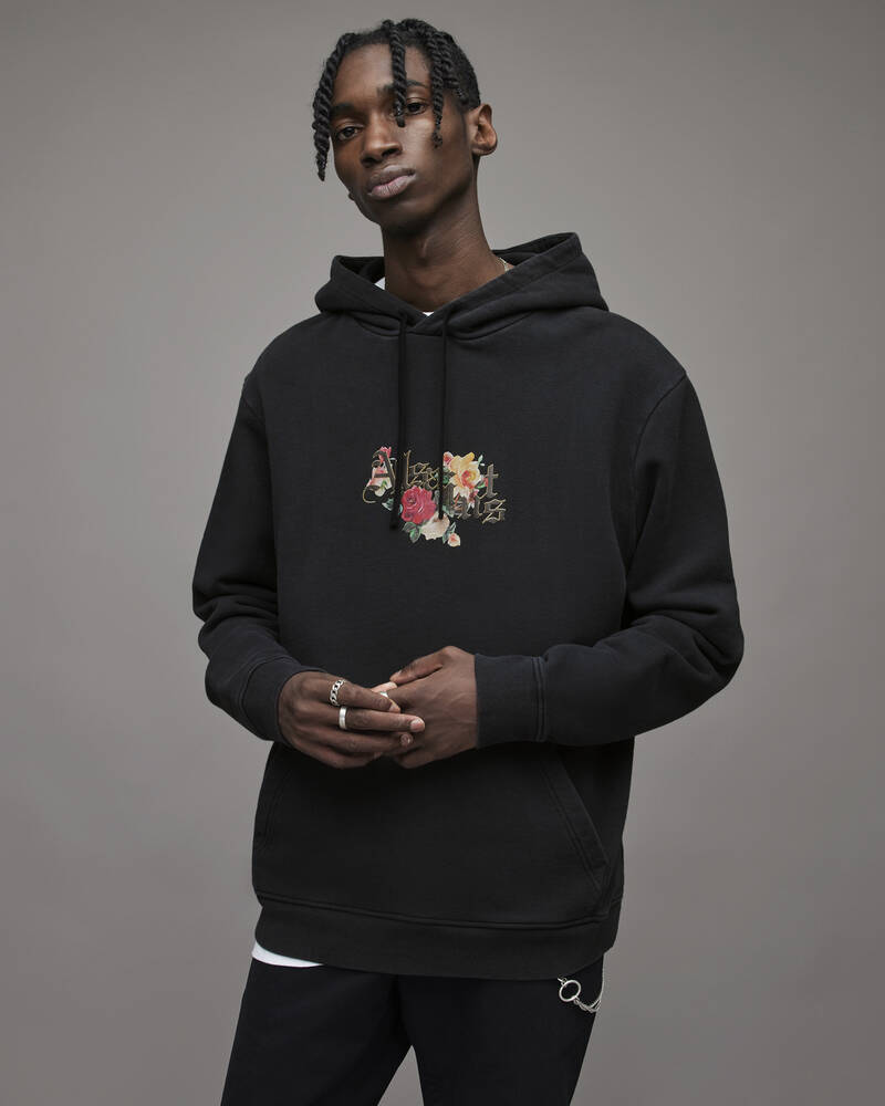 Washed Black Allsaints Bounty Pullover Hoodie | MG006X-162