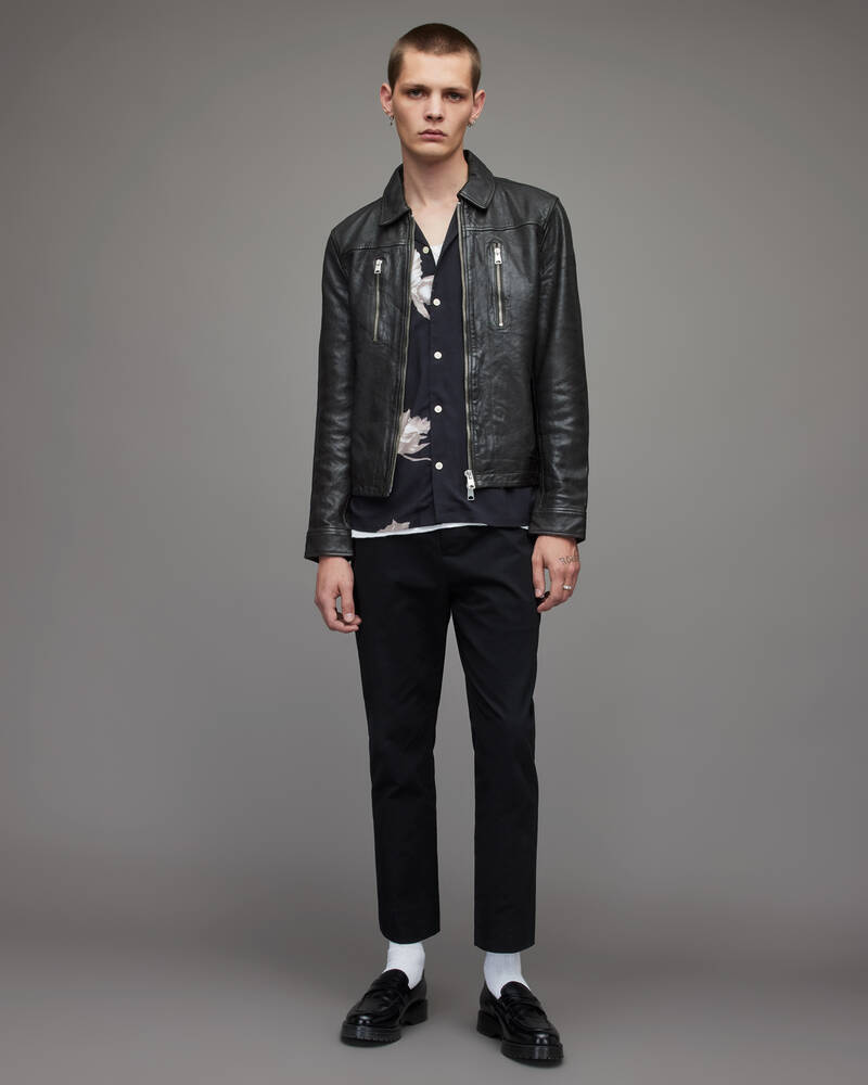 Washed Black Allsaints Foster Leather Jacket | ML017X-162