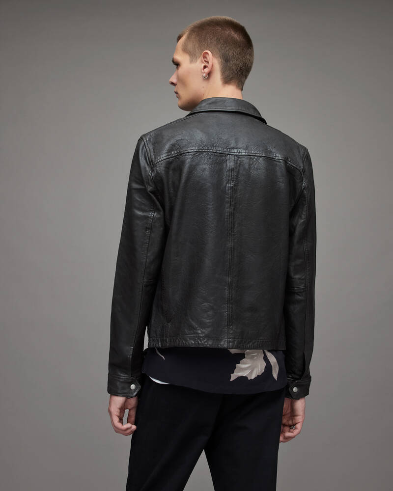 Washed Black Allsaints Foster Leather Jacket | ML017X-162