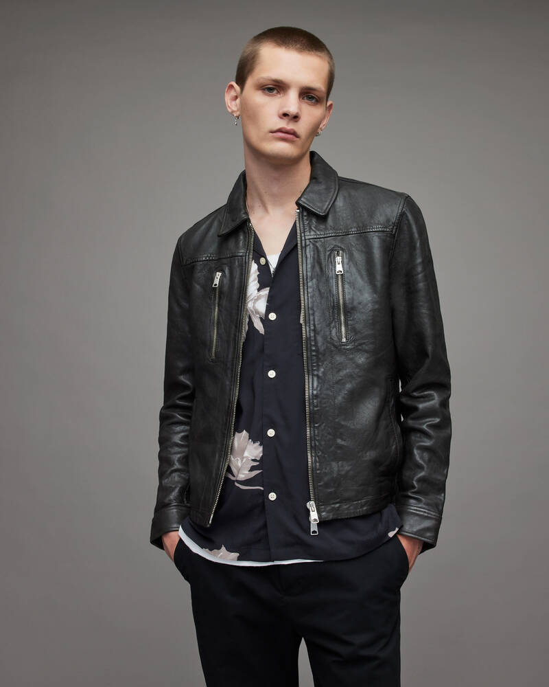 Washed Black Allsaints Foster Leather Jacket | ML017X-162