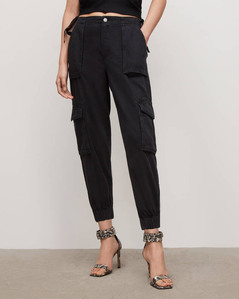 Washed Black Allsaints Frieda Denim Cargo Trousers | WP084V-162