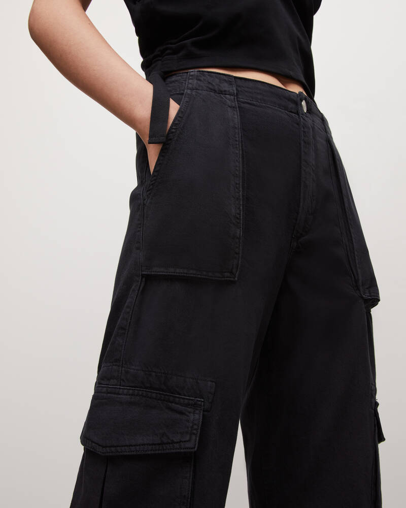 Washed Black Allsaints Frieda Denim Cargo Trousers | WP084V-162