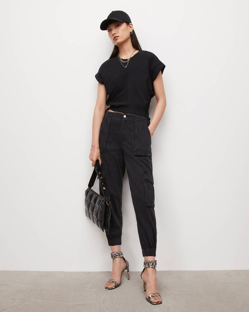 Washed Black Allsaints Frieda Denim Cargo Trousers | WP084V-162