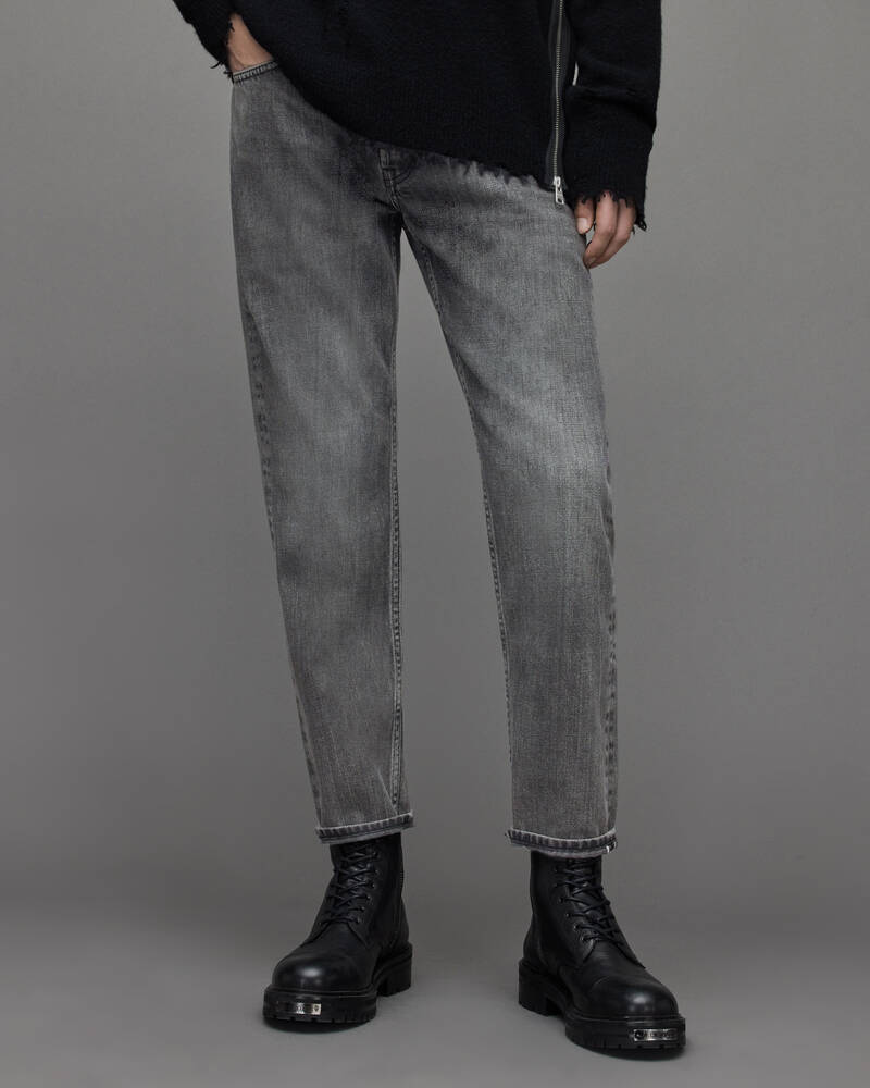 Washed Black Allsaints Jack Selvedge Tapered Cropped Jeans | ME024X-162