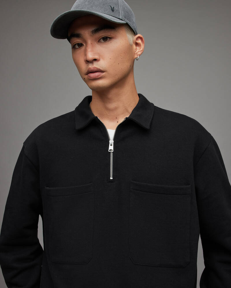 Washed Black Allsaints Jaxon Half Zip Polo Sweatshirt | MF048X-162