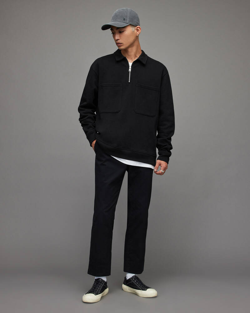 Washed Black Allsaints Jaxon Half Zip Polo Sweatshirt | MF048X-162