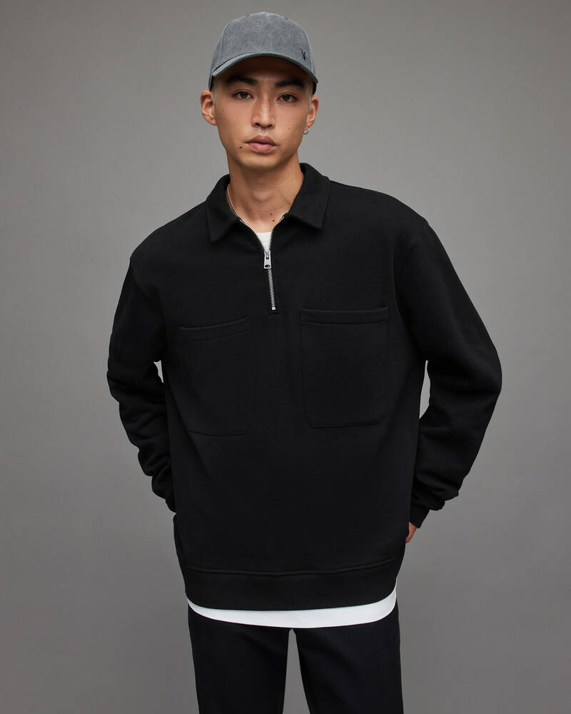 Washed Black Allsaints Jaxon Half Zip Polo Sweatshirt | MF048X-162