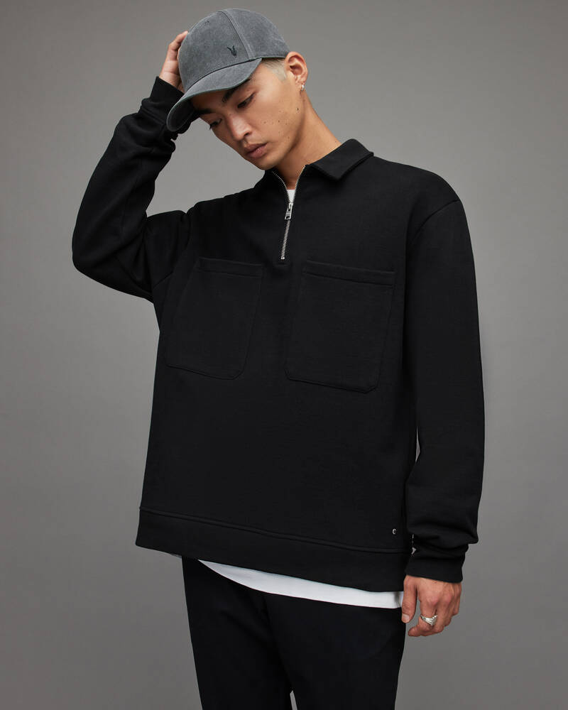 Washed Black Allsaints Jaxon Half Zip Polo Sweatshirt | MF048X-162