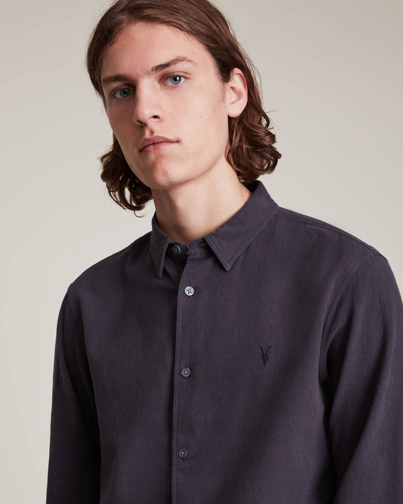 Washed Black Allsaints Lovell Ramskull Shirt | MS261U-162