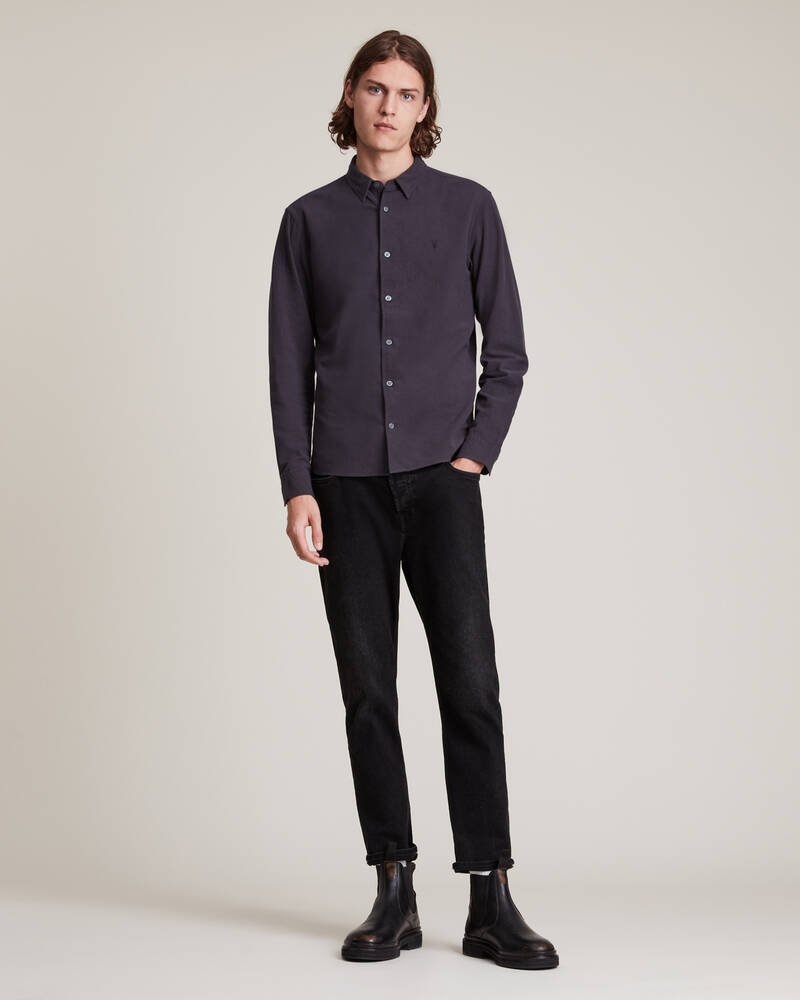 Washed Black Allsaints Lovell Ramskull Shirt | MS261U-162