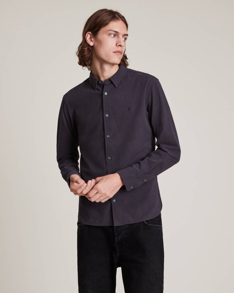 Washed Black Allsaints Lovell Ramskull Shirt | MS261U-162