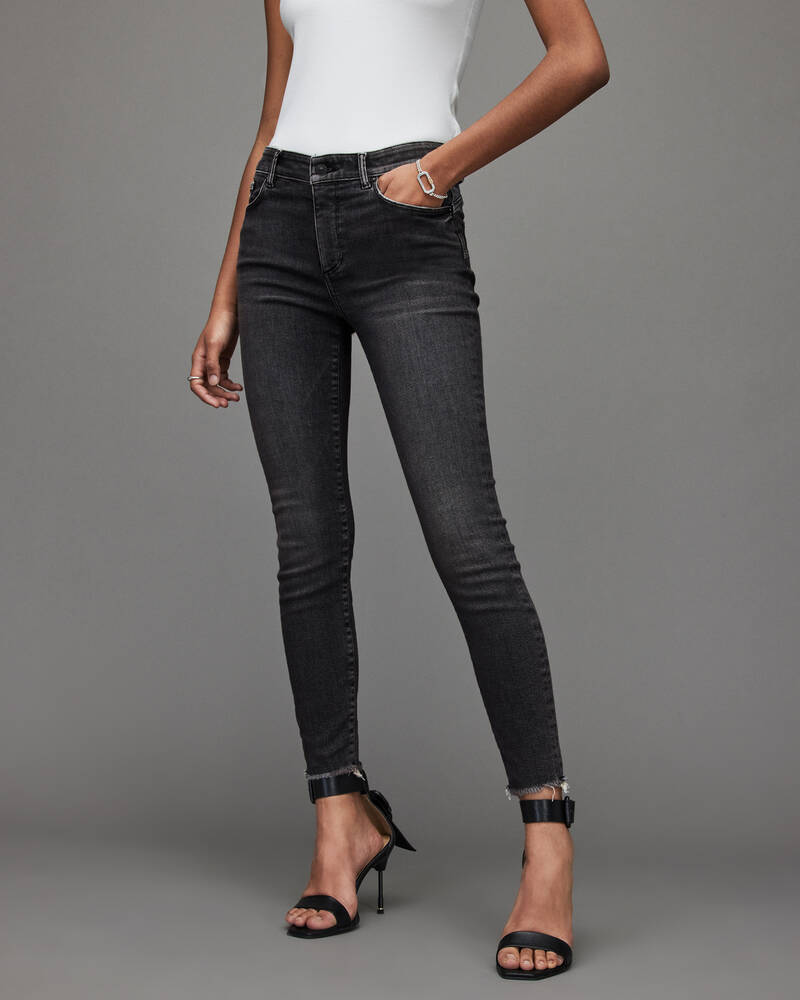 Washed Black Allsaints Miller Mid Rise Stretch Push Up Skinny Jeans | WE003V-162