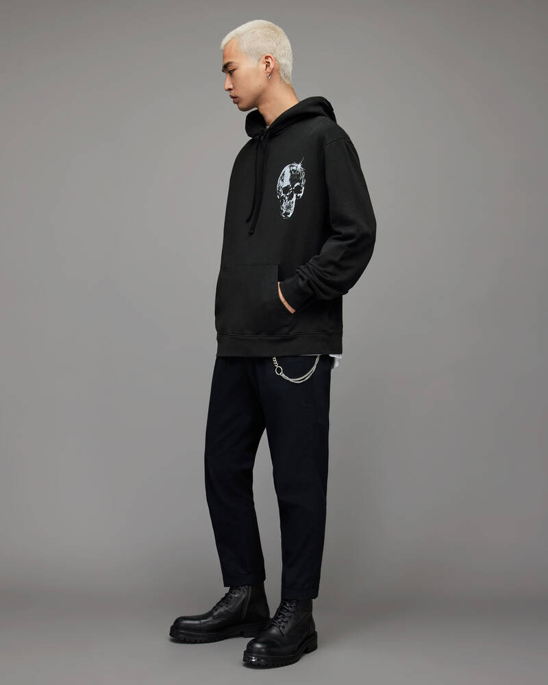 Washed Black Allsaints Mirror Skull Pullover Hoodie | MG216X-162