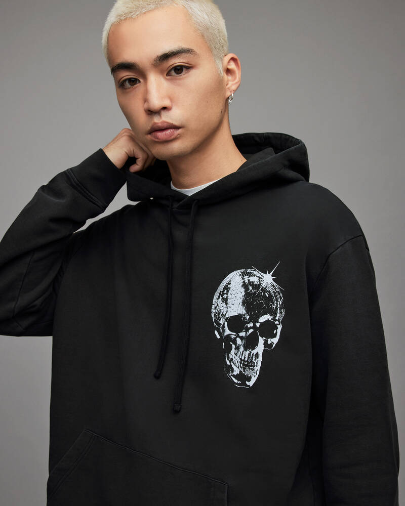 Washed Black Allsaints Mirror Skull Pullover Hoodie | MG216X-162