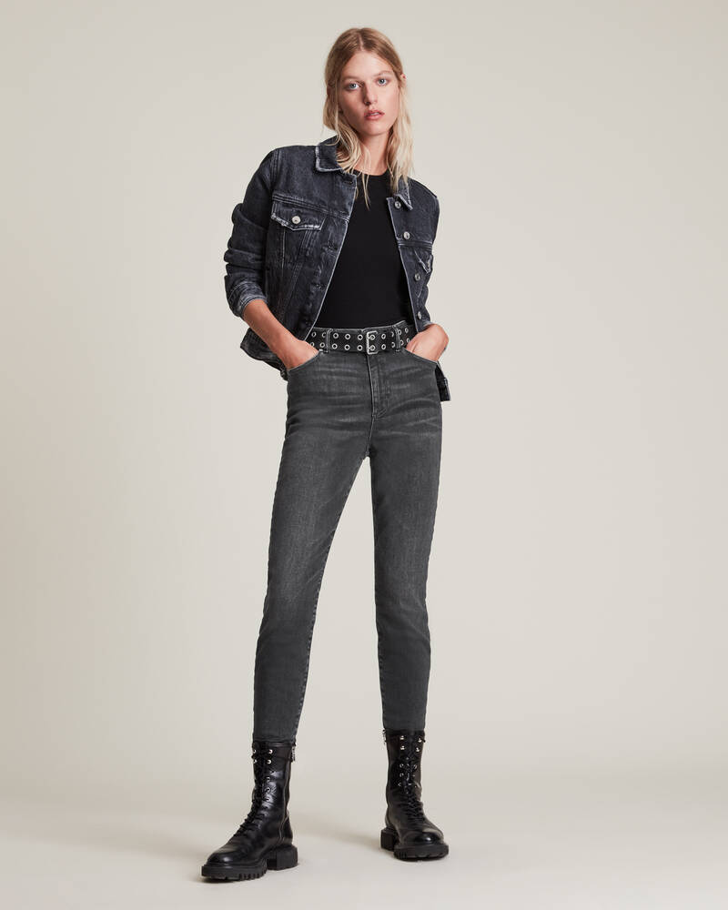 Washed Black Allsaints Phoenix Ultra High Rise Skinny Size Me Jeans | WE016V-162