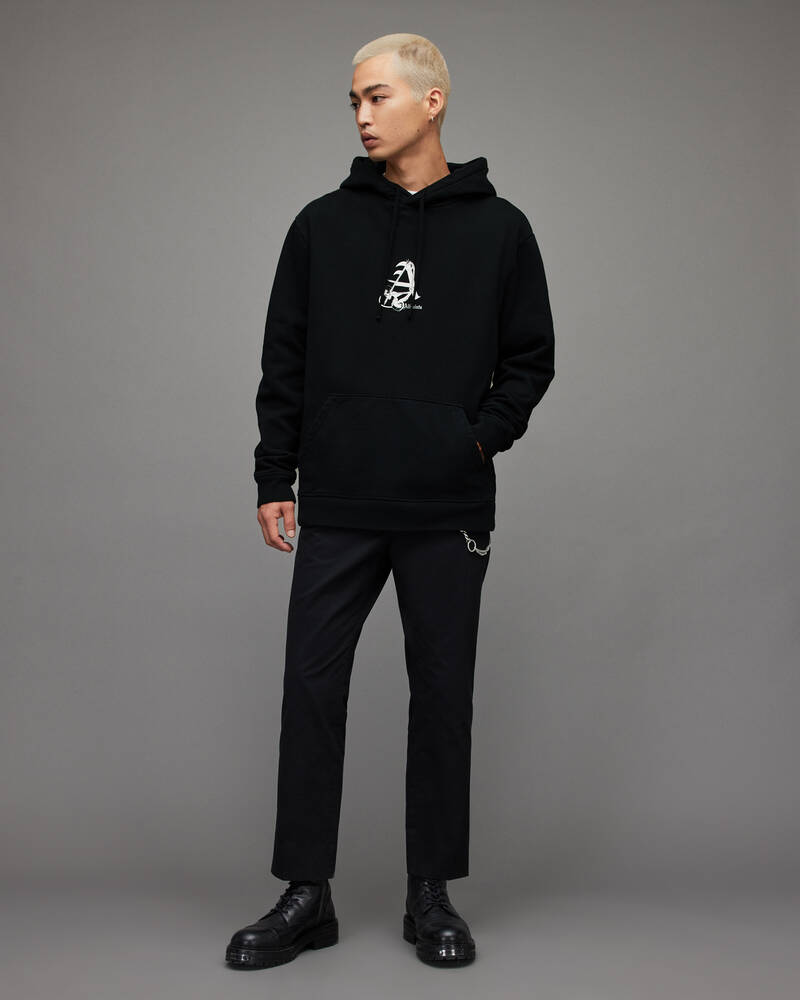 Washed Black Allsaints Pin Up Pullover Hoodie | MG128X-162