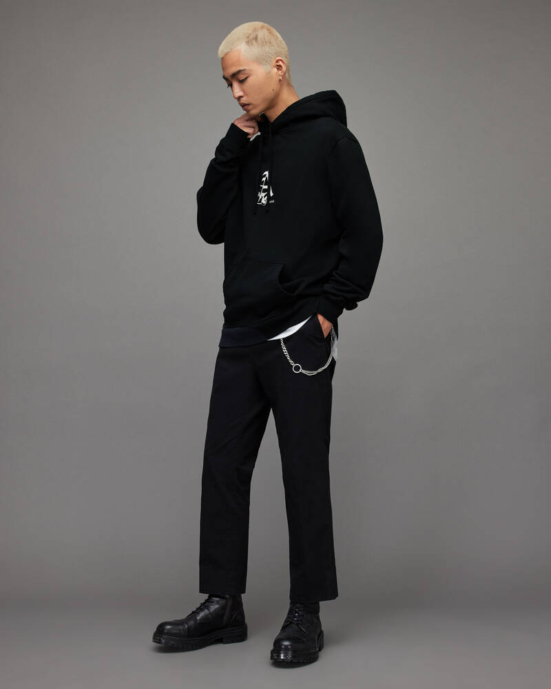 Washed Black Allsaints Pin Up Pullover Hoodie | MG128X-162