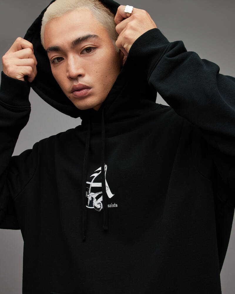 Washed Black Allsaints Pin Up Pullover Hoodie | MG128X-162