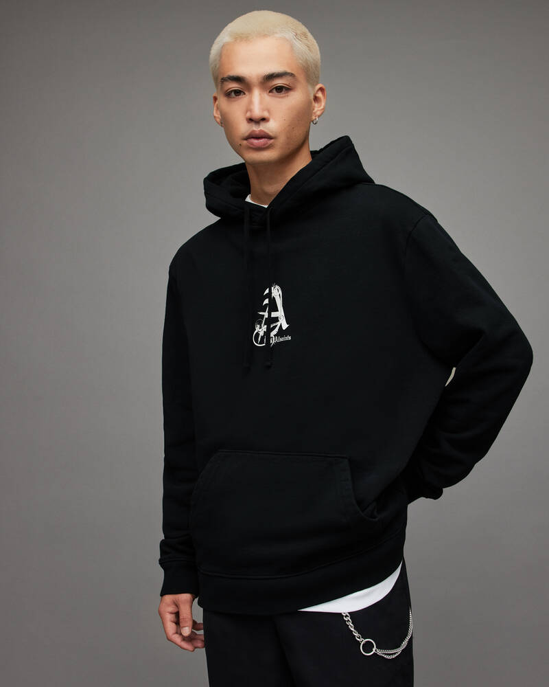 Washed Black Allsaints Pin Up Pullover Hoodie | MG128X-162