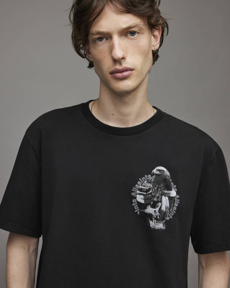 Washed Black Allsaints Quill Crew T Shirt | MG027X-162