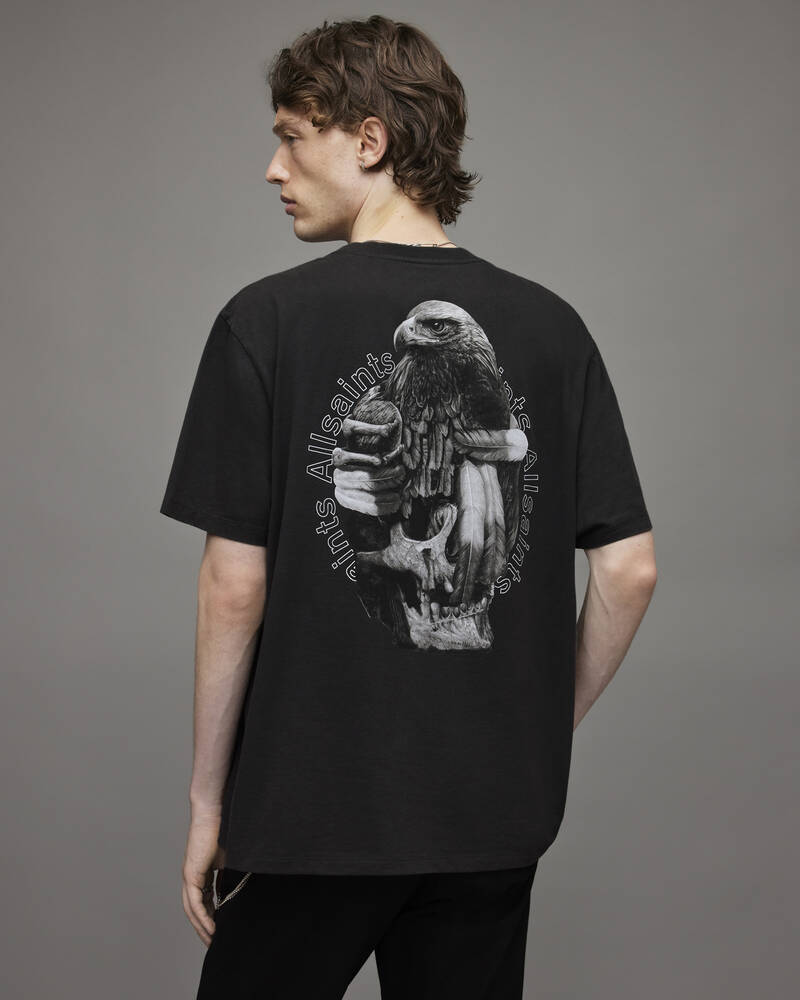 Washed Black Allsaints Quill Crew T Shirt | MG027X-162