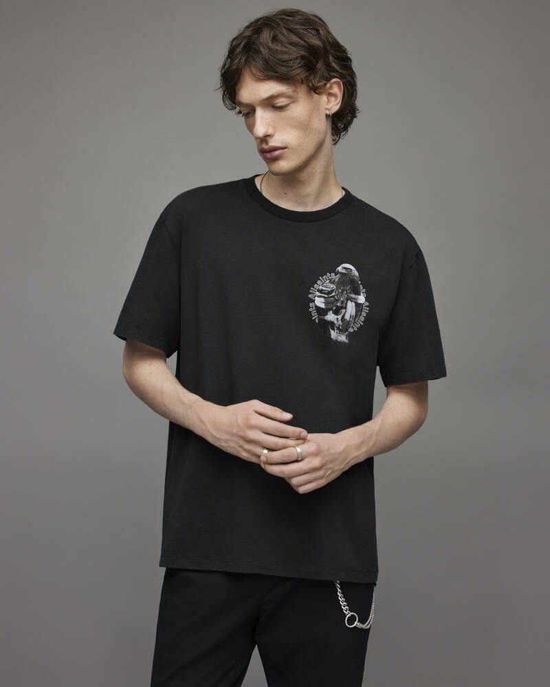 Washed Black Allsaints Quill Crew T Shirt | MG027X-162