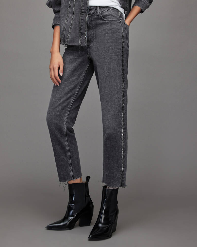 Washed Black Allsaints Rali High Rise Relaxed Diamante Jeans | WE023X-162