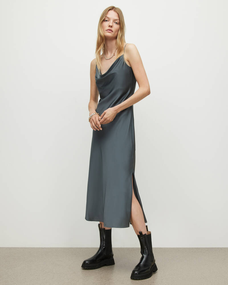 Washed Grey Allsaints Hadley Midi Dress | WD055V-755