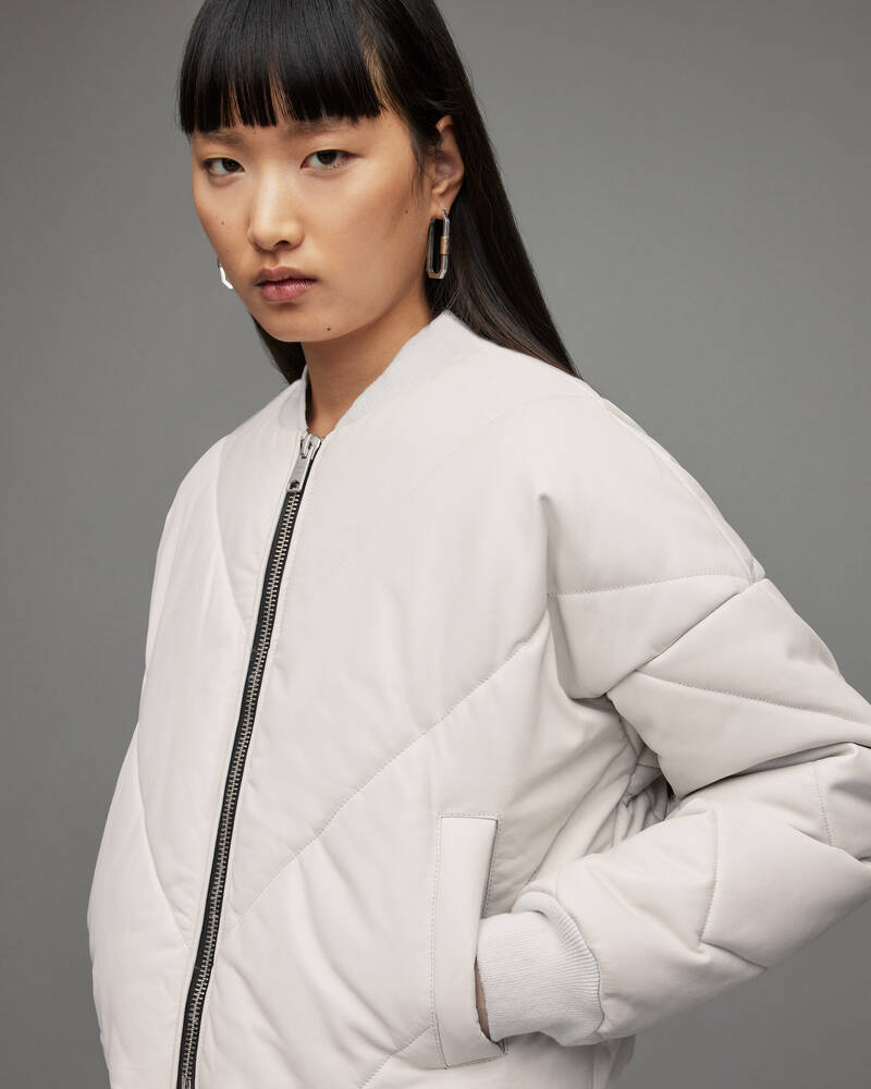 White Allsaints Bailey Leather Puffer Jacket | WL012X-10