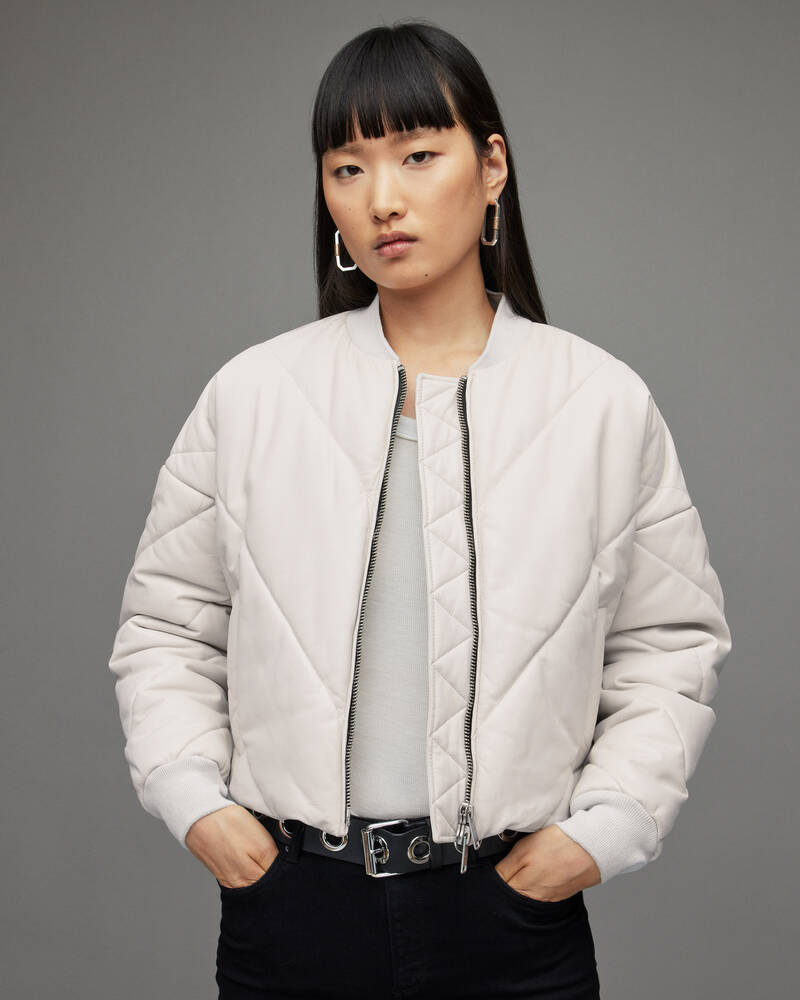 White Allsaints Bailey Leather Puffer Jacket | WL012X-10