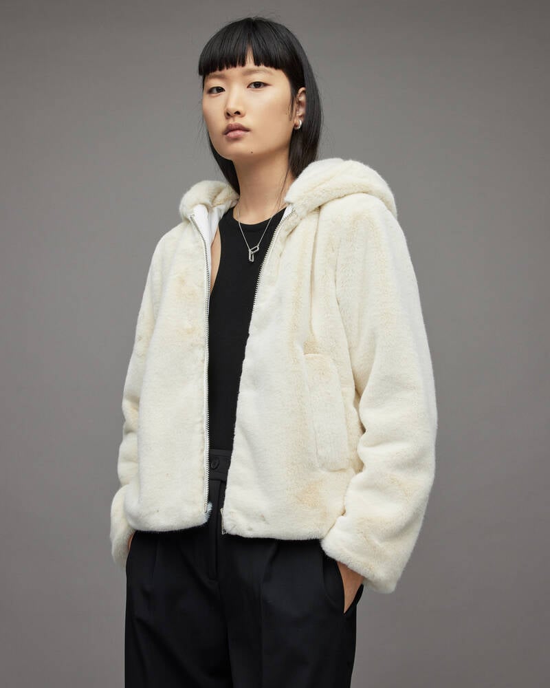 White Allsaints Tallullah Faux Fur Bomber Jacket | WO031Y-10