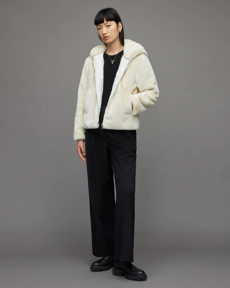 White Allsaints Tallullah Faux Fur Bomber Jacket | WO031Y-10