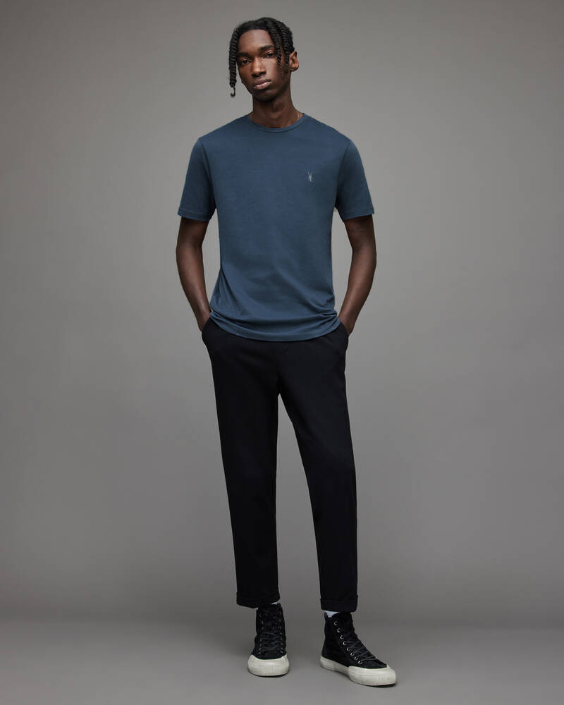 Windy Blue Allsaints Brace Crew Brushed Cotton T Shirt | MD048X-7845